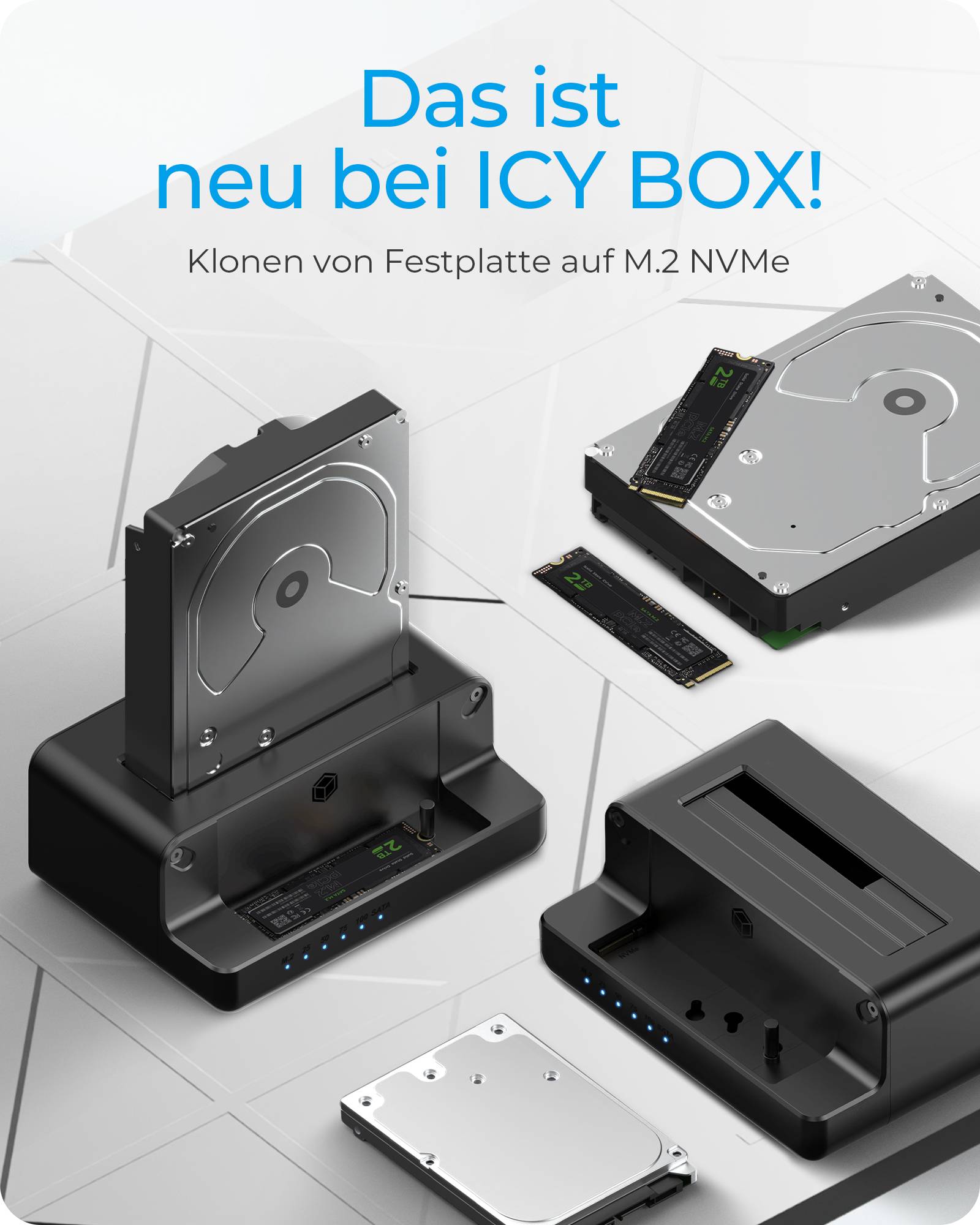 IB-2914MSCL-C31, Docking & CloneStation für M.2 NVMe SSD & 2.5”/3.5” SATA SSD/HDD, Zweiwege klonen, USB 3.2 Gen 2-1