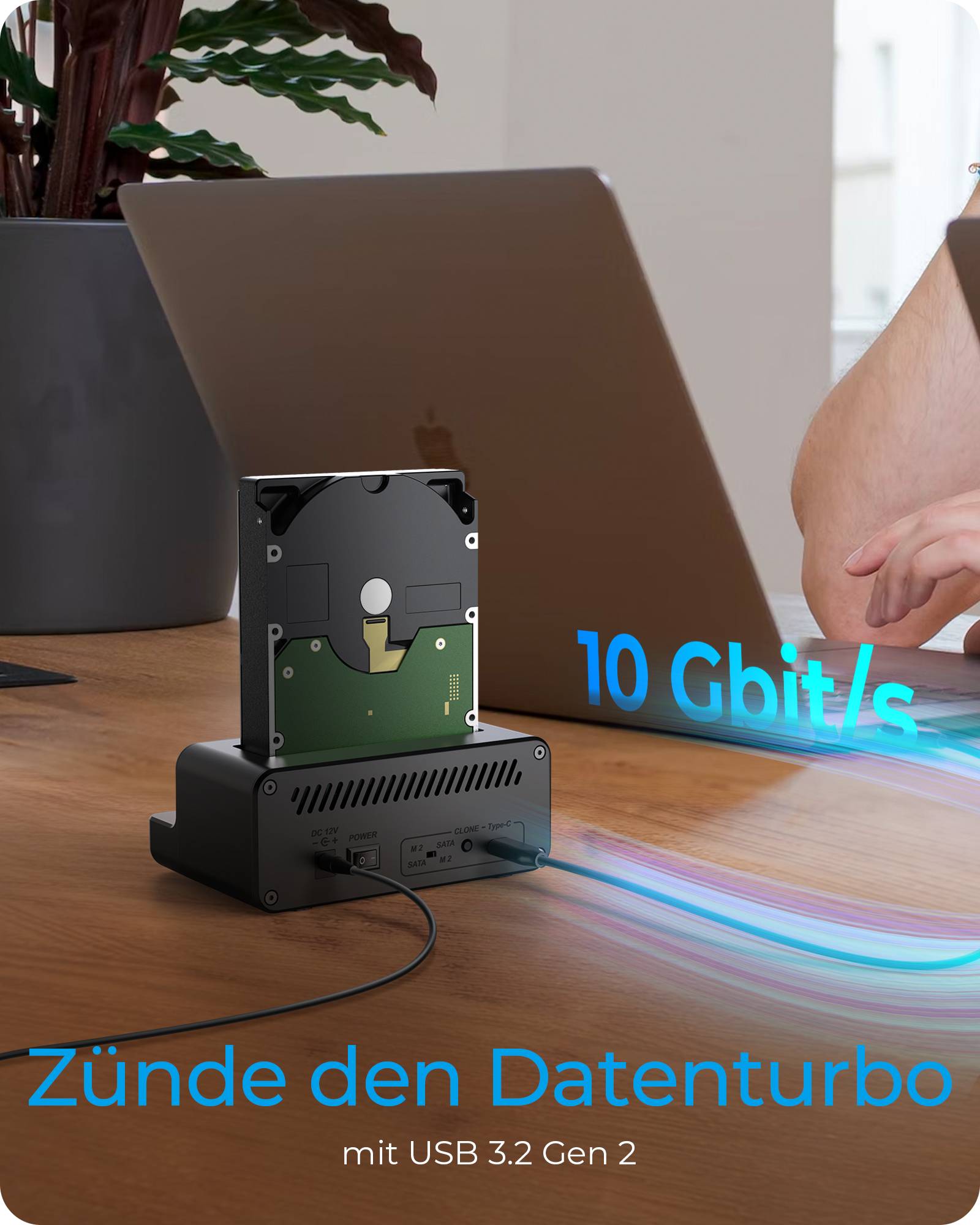 IB-2914MSCL-C31, Docking & CloneStation für M.2 NVMe SSD & 2.5”/3.5” SATA SSD/HDD, Zweiwege klonen, USB 3.2 Gen 2-2