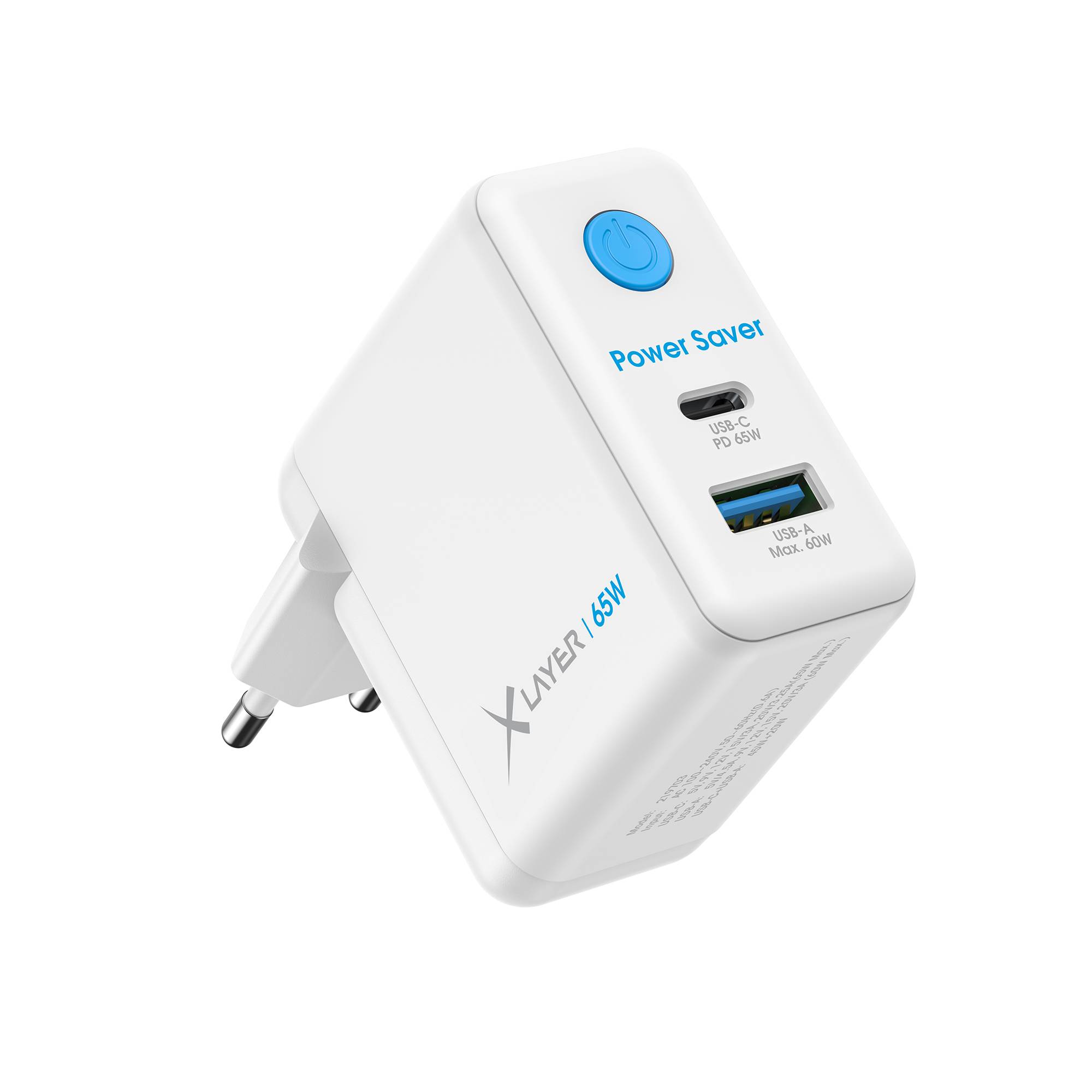 Ladegerät XLayer 65W Power Saver Ladegerät USB Typ C + Typ A mit Strom-Stopp-Funktion weiß-2