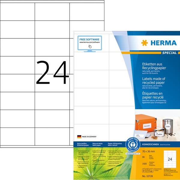 HERMA Etiketten A4 Rec.Blauer Engel 1920 St. - Etiketten/Beschriftungsbänder - A4