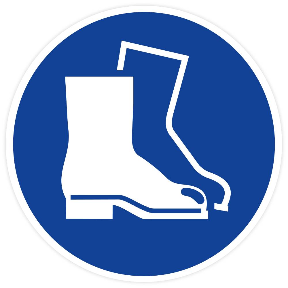 Gebotsschild, Fußschutz benutzen, ISO 7010, Aufkl. auf Bogen, Folie, d = 50 mm-0