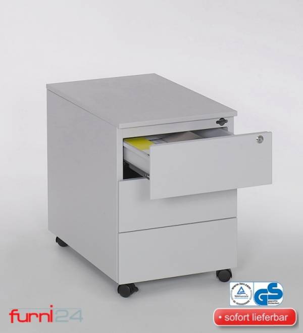 Rollcontainer, 3 Schübe, Farbe grau RAL 7035 pulverbeschichtet