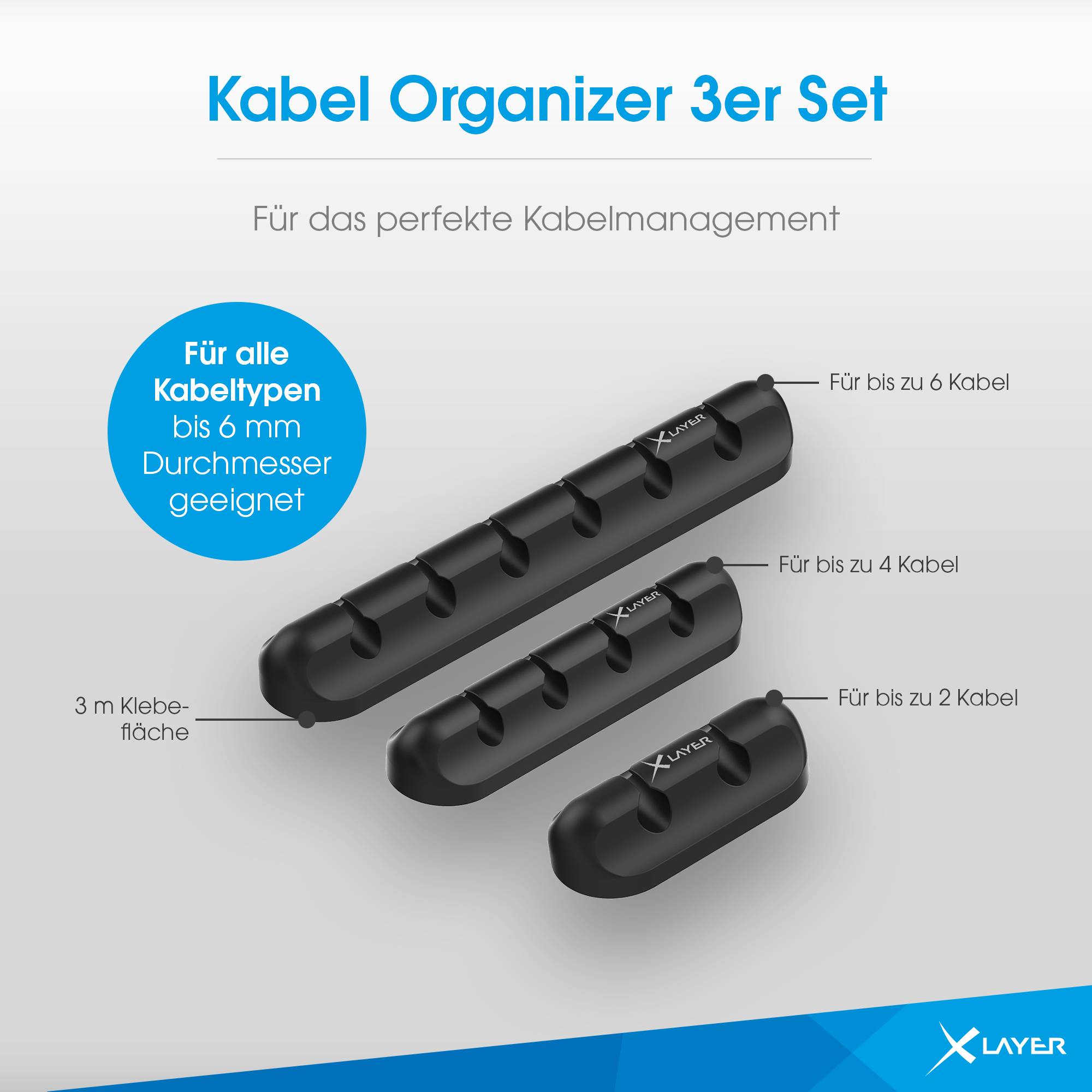 Xlayer Kabel Organizer 3er Set Schwarz-2