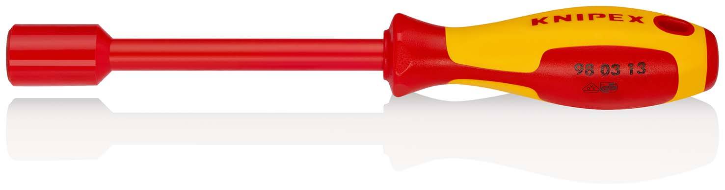 KNIPEX 98 03 13 Steckschlüssel mit Schraubendreher-Griff isolierender Mehrkomponenten-Griff, VDE-geprüft brüniert 237 mm-0