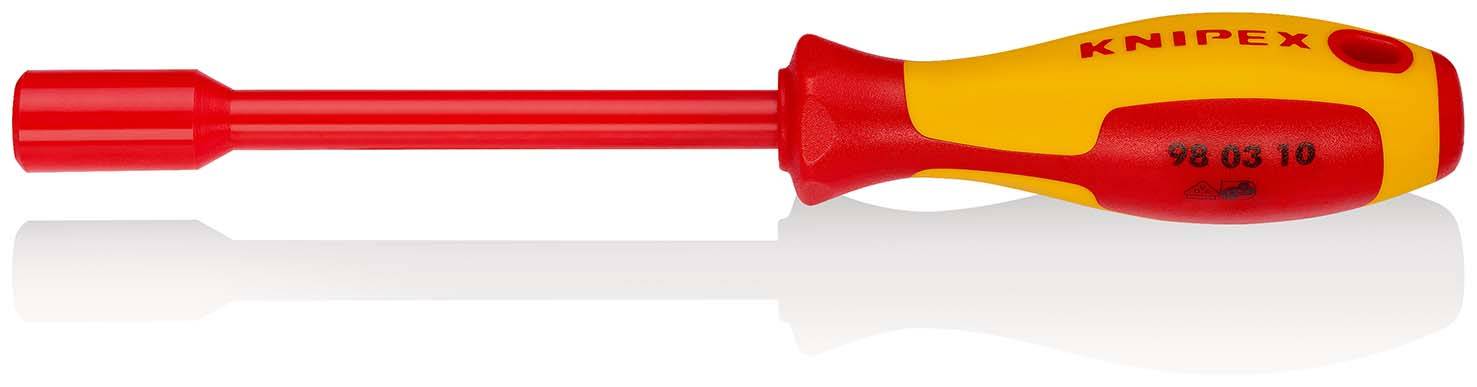 KNIPEX 98 03 10 Steckschlüssel mit Schraubendreher-Griff isolierender Mehrkomponenten-Griff, VDE-geprüft brüniert 237 mm-0