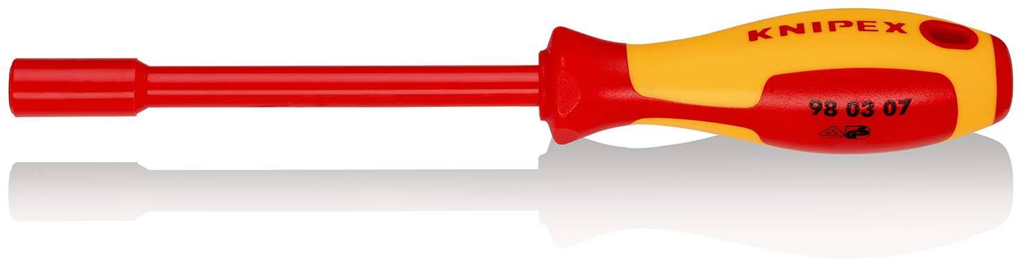 KNIPEX 98 03 07 Steckschlüssel mit Schraubendreher-Griff isolierender Mehrkomponenten-Griff, VDE-geprüft brüniert 237 mm-0
