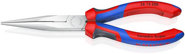 KNIPEX 26 15 200 Flachrundzange mit Schneide (Storchschnabelzange) mit Mehrkomponenten-Hüllen verchromt 200 mm