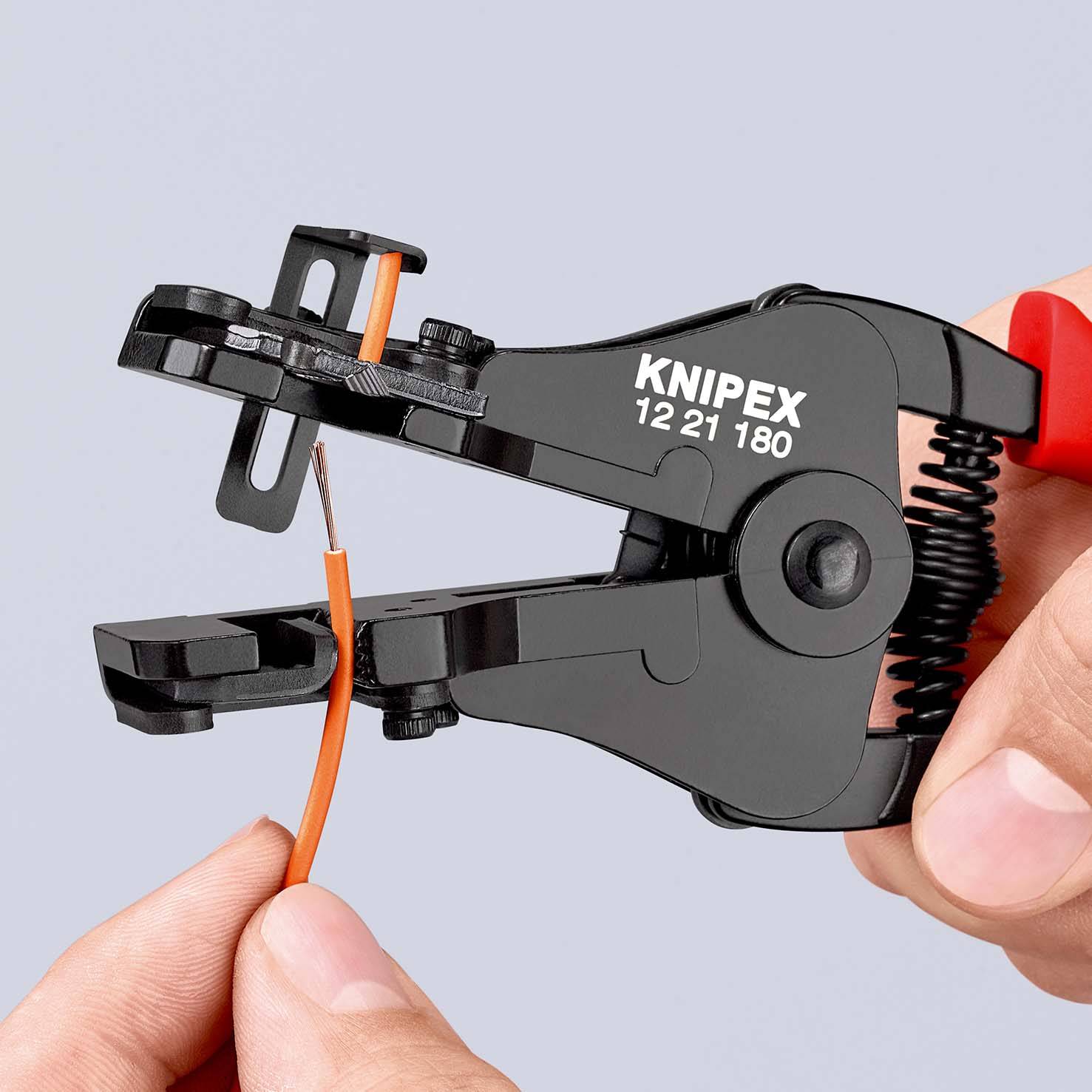 KNIPEX 12 21 180 SB Abisolierzange mit Formmessern mit Kunststoff-Griffhüllen schwarz lackiert 180 mm (SB-Karte/Blister)-1