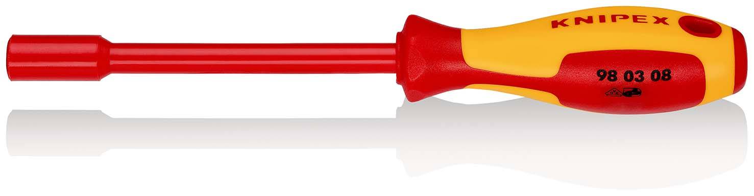 KNIPEX 98 03 08 Steckschlüssel mit Schraubendreher-Griff isolierender Mehrkomponenten-Griff, VDE-geprüft brüniert 237 mm-0