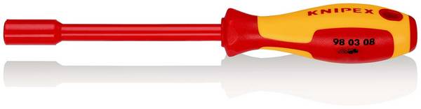KNIPEX 98 03 08 Steckschlüssel mit Schraubendreher-Griff isolierender Mehrkomponenten-Griff, VDE-geprüft brüniert 237 mm