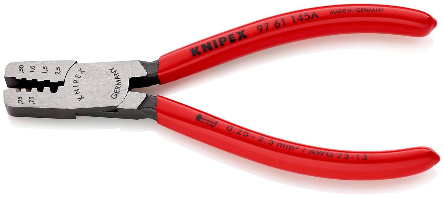 KNIPEX 97 61 145 A SB Crimpzange für Aderendhülsen mit Kunststoff überzogen 145 mm (SB-Karte/Blister)-1