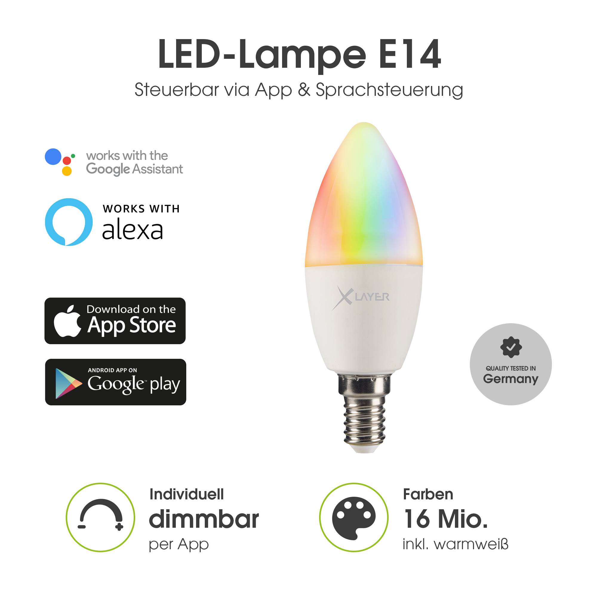 LED Leuchtmittel XLayer Smart Echo E14 4.5W 350lm Warmweiß, Mehrfarbig Dimmbar-1