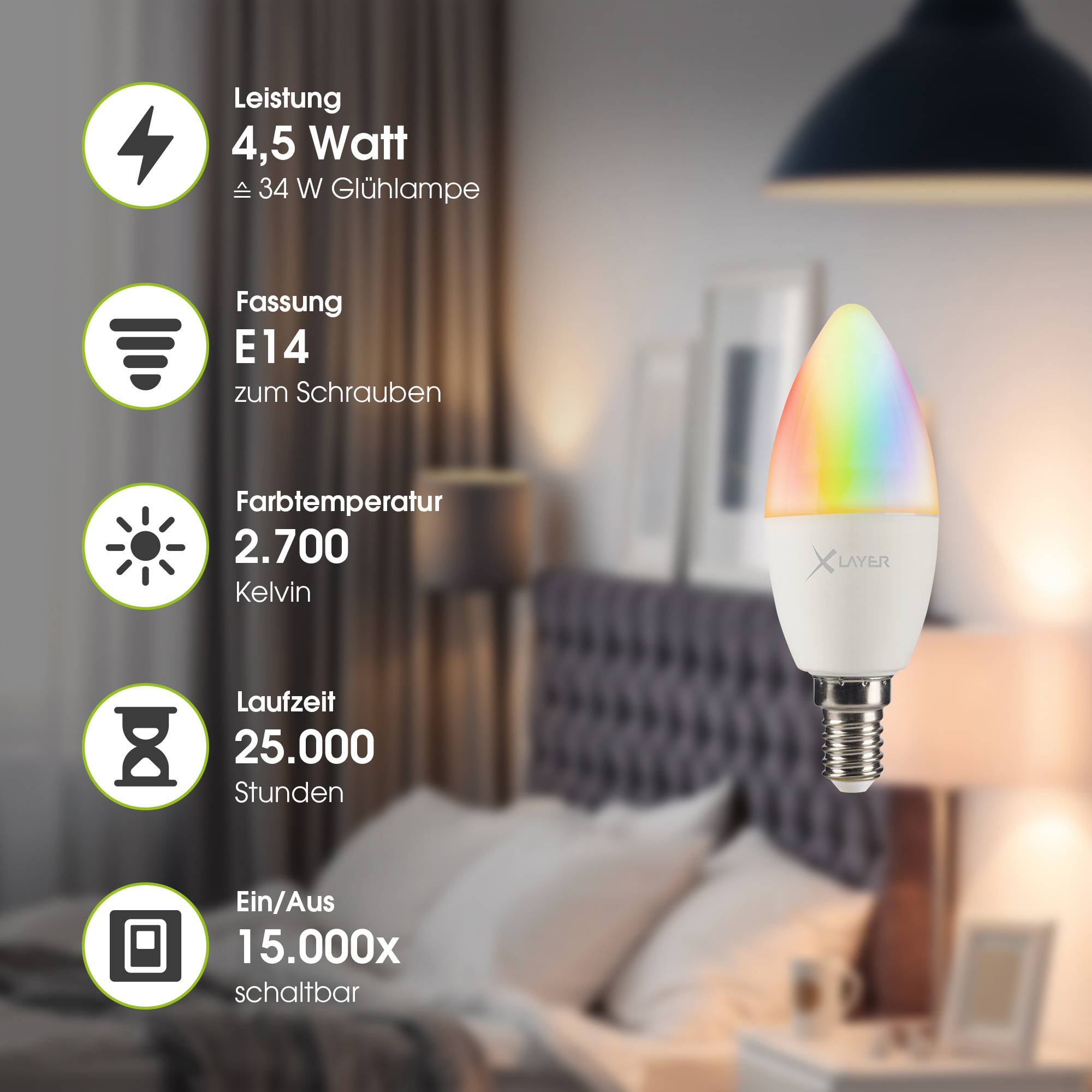 LED Leuchtmittel XLayer Smart Echo E14 4.5W 350lm Warmweiß, Mehrfarbig Dimmbar-2