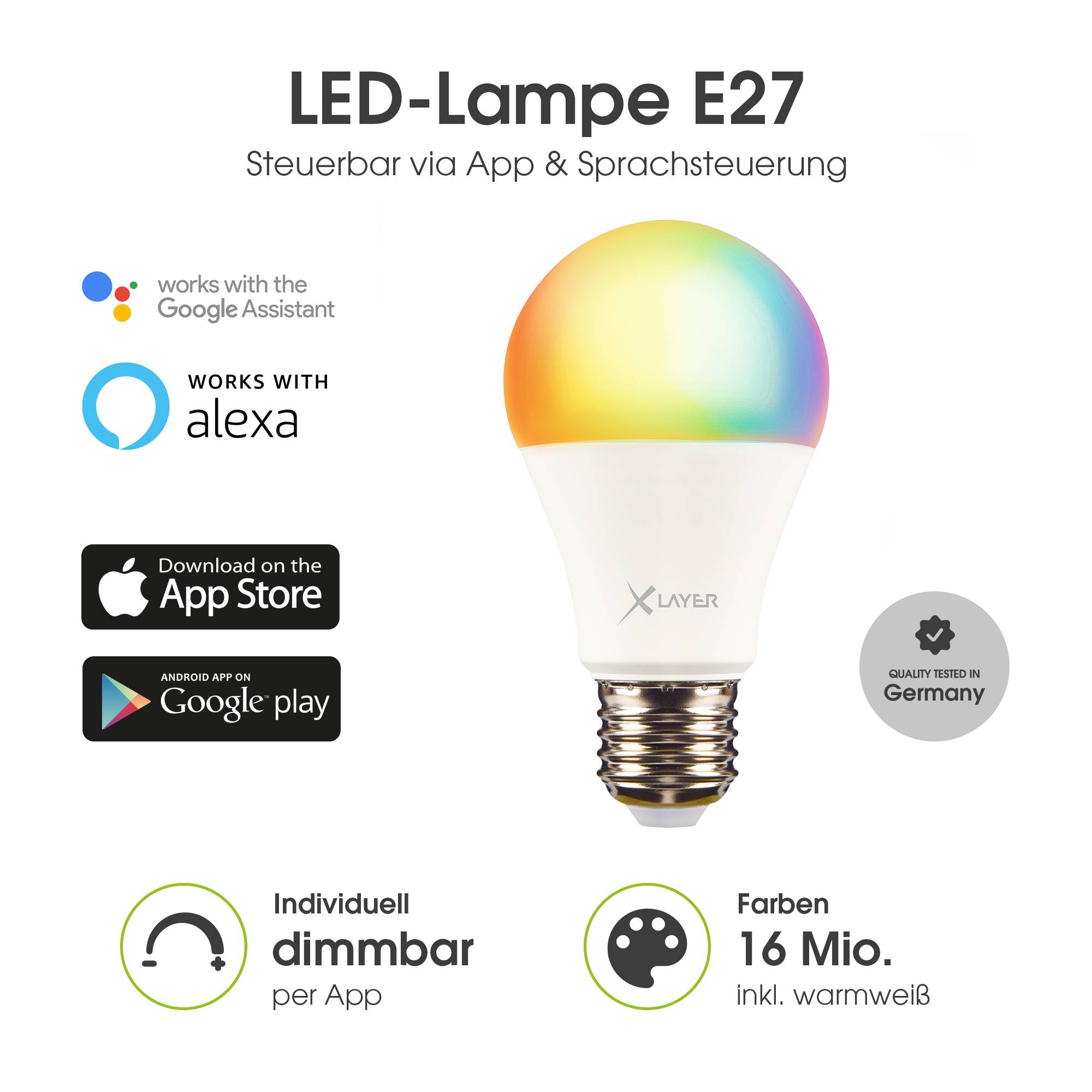 LED Leuchtmittel XLayer Smart Echo E27 9W 800lm Warm- und Kaltweiß, Mehrfarbig Dimmbar-1