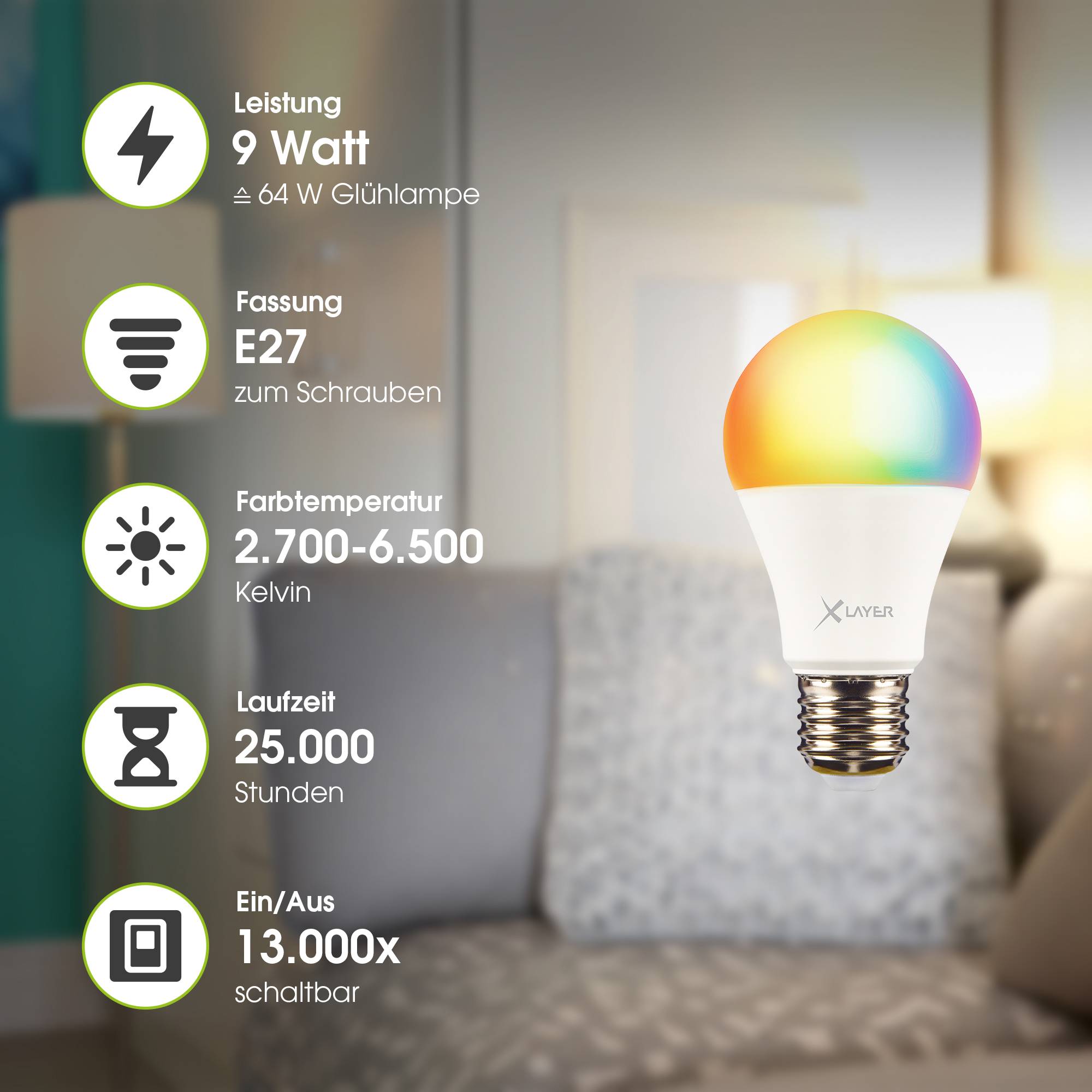 LED Leuchtmittel XLayer Smart Echo E27 9W 800lm Warm- und Kaltweiß, Mehrfarbig Dimmbar-2