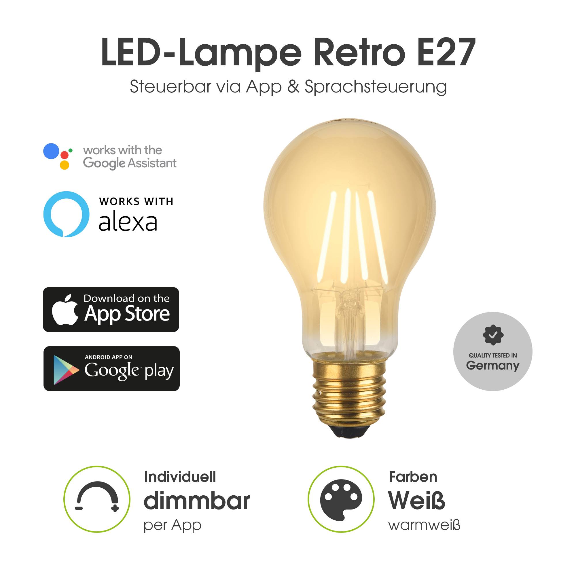 LED Leuchtmittel XLayer Smart Echo Retro E27 5W 500lm Warmweiß Dimmbar-1