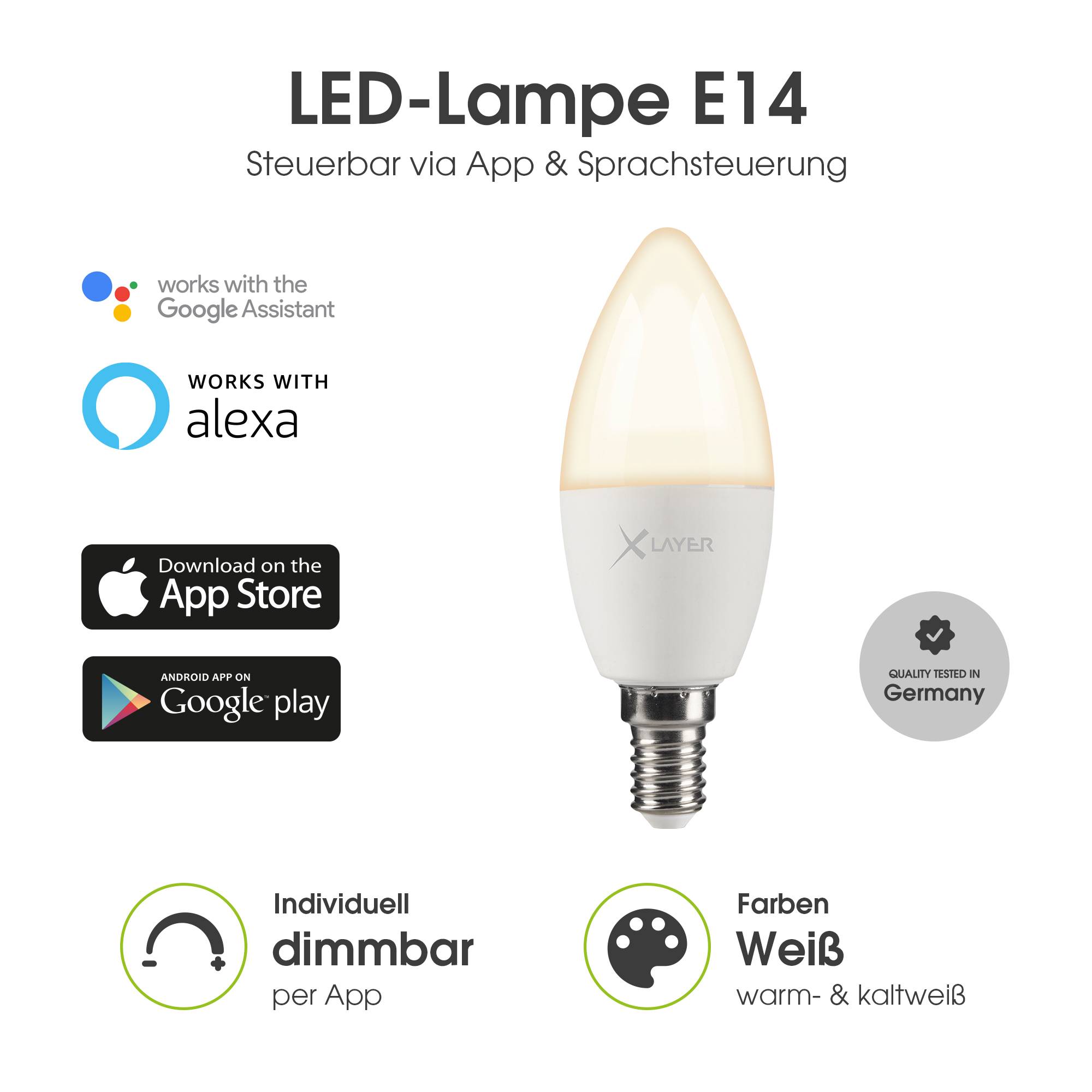 LED Leuchtmittel XLayer Smart Echo E14 4.5W 350lm Warm- und Kaltweiß Dimmbar-1