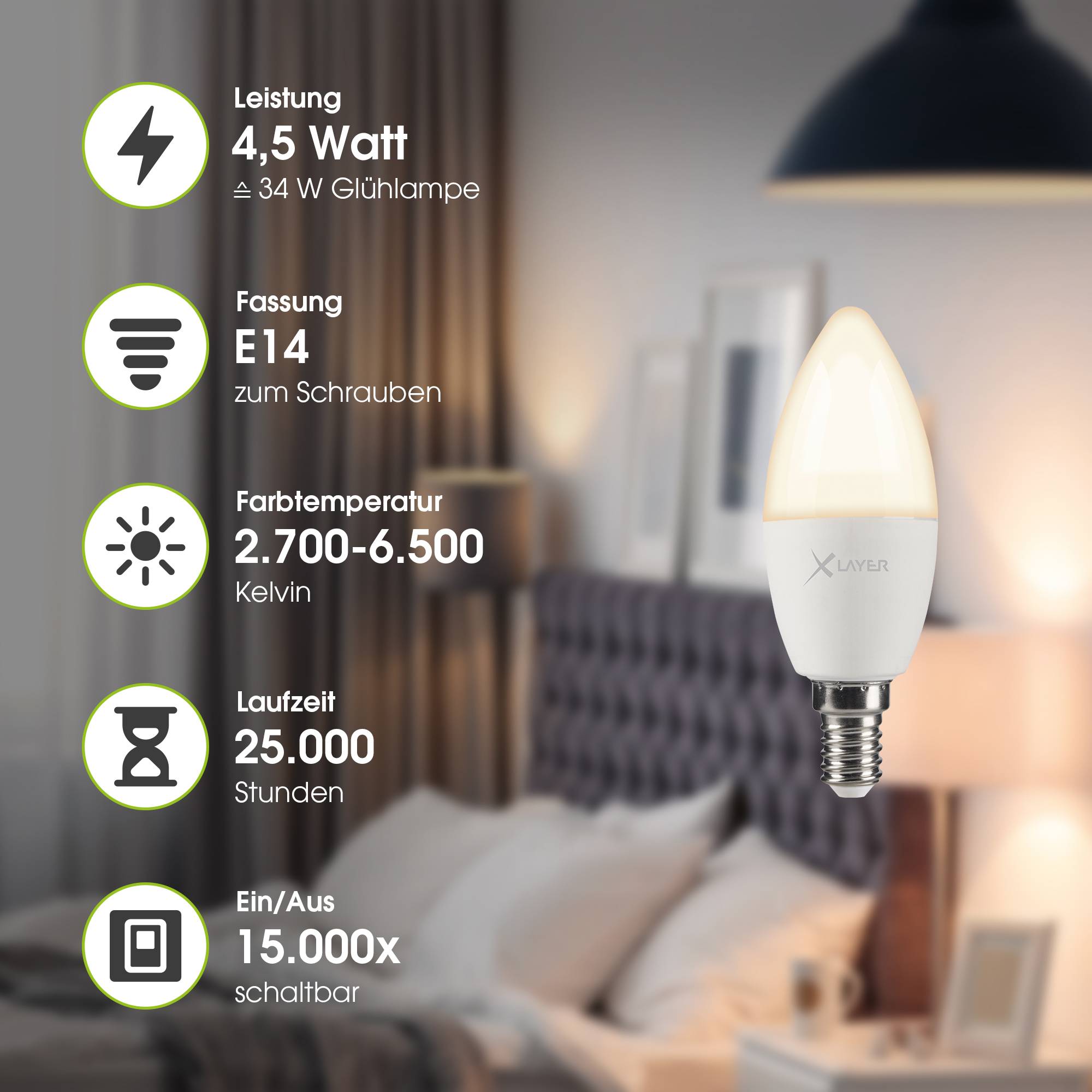 LED Leuchtmittel XLayer Smart Echo E14 4.5W 350lm Warm- und Kaltweiß Dimmbar-2