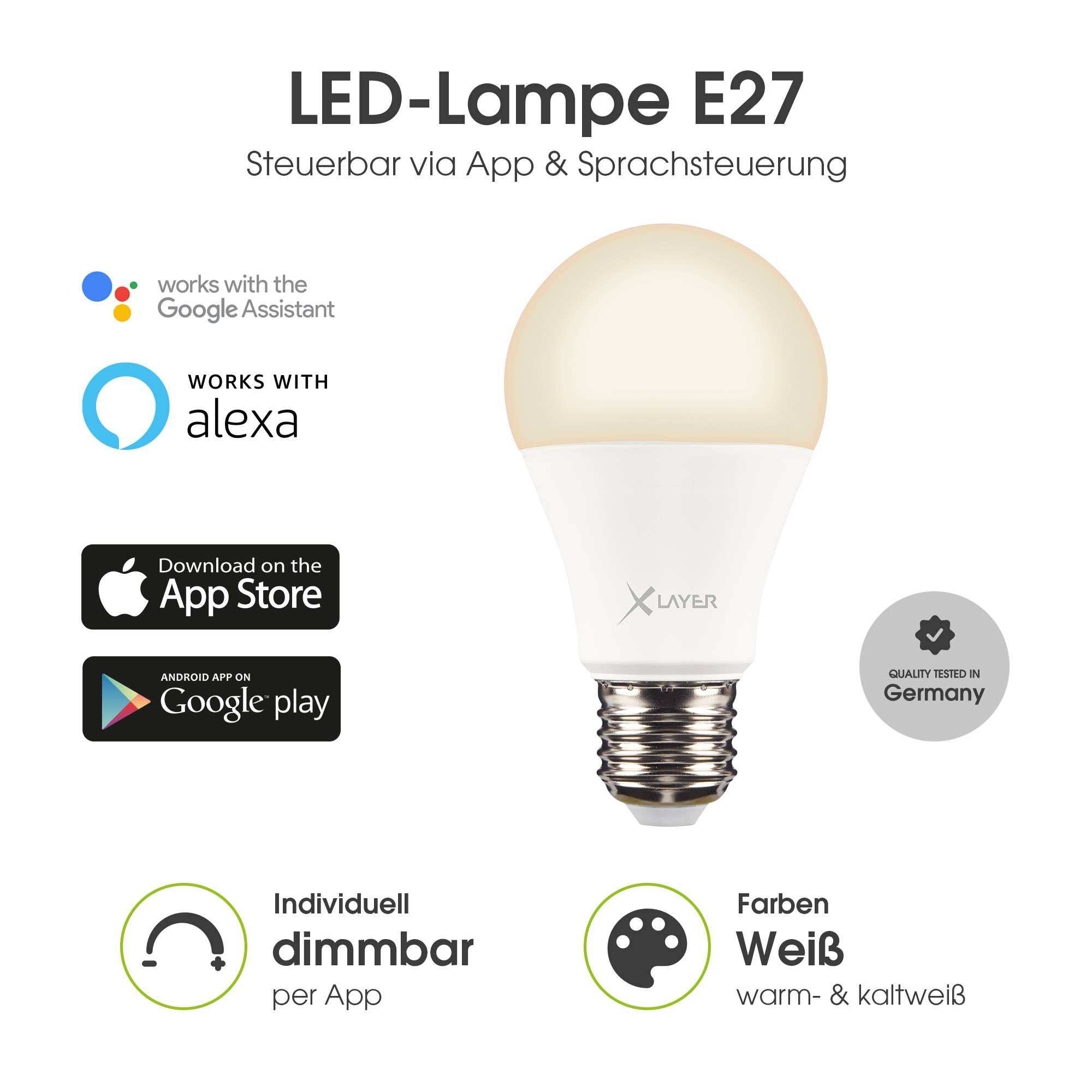 LED Leuchtmittel XLayer Smart Echo E27 9W 800lm Warm- und Kaltweiß Dimmbar-1