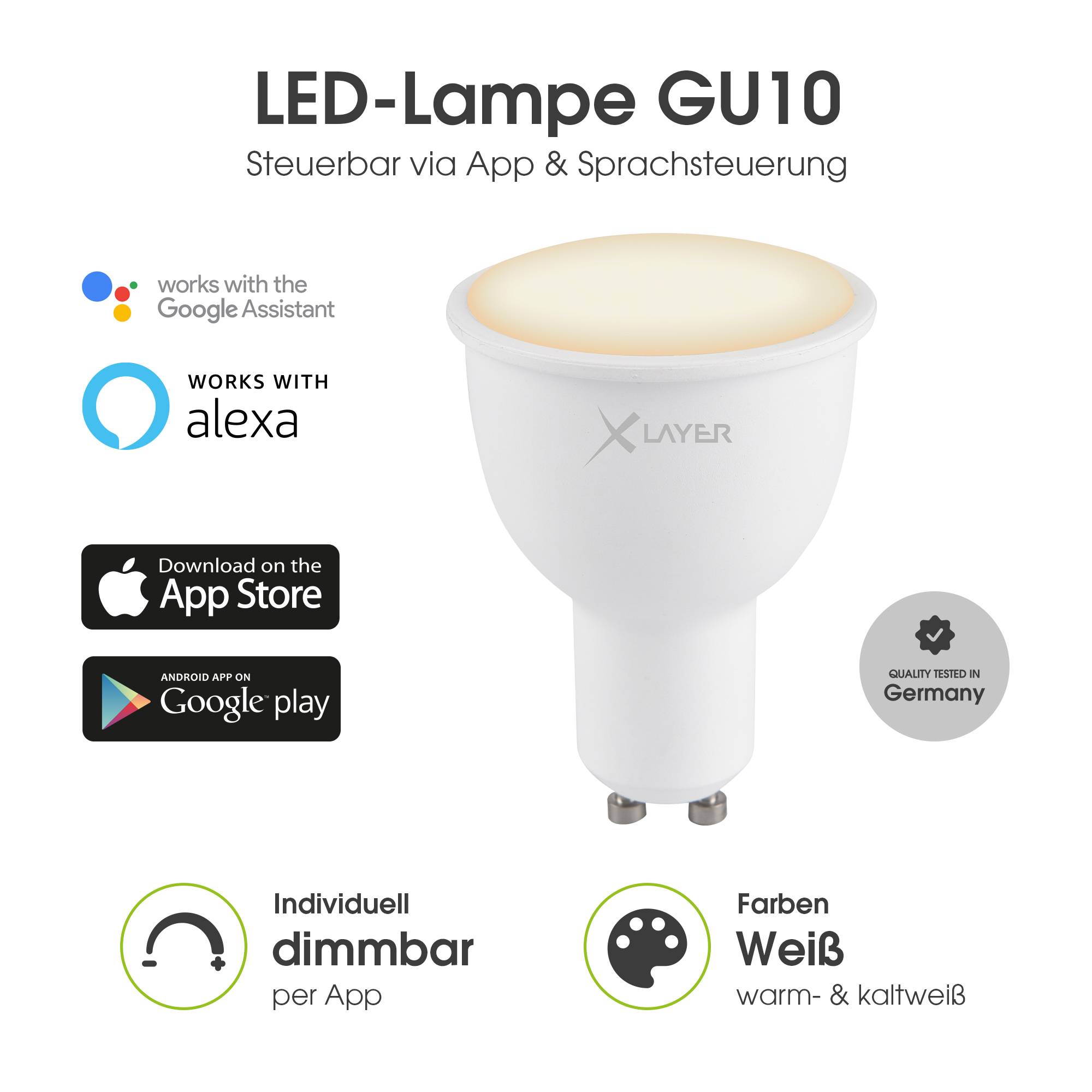 LED Leuchtmittel XLayer Smart Echo GU10 4.5W 380lm Warm- und Kaltweiß Dimmbar-1