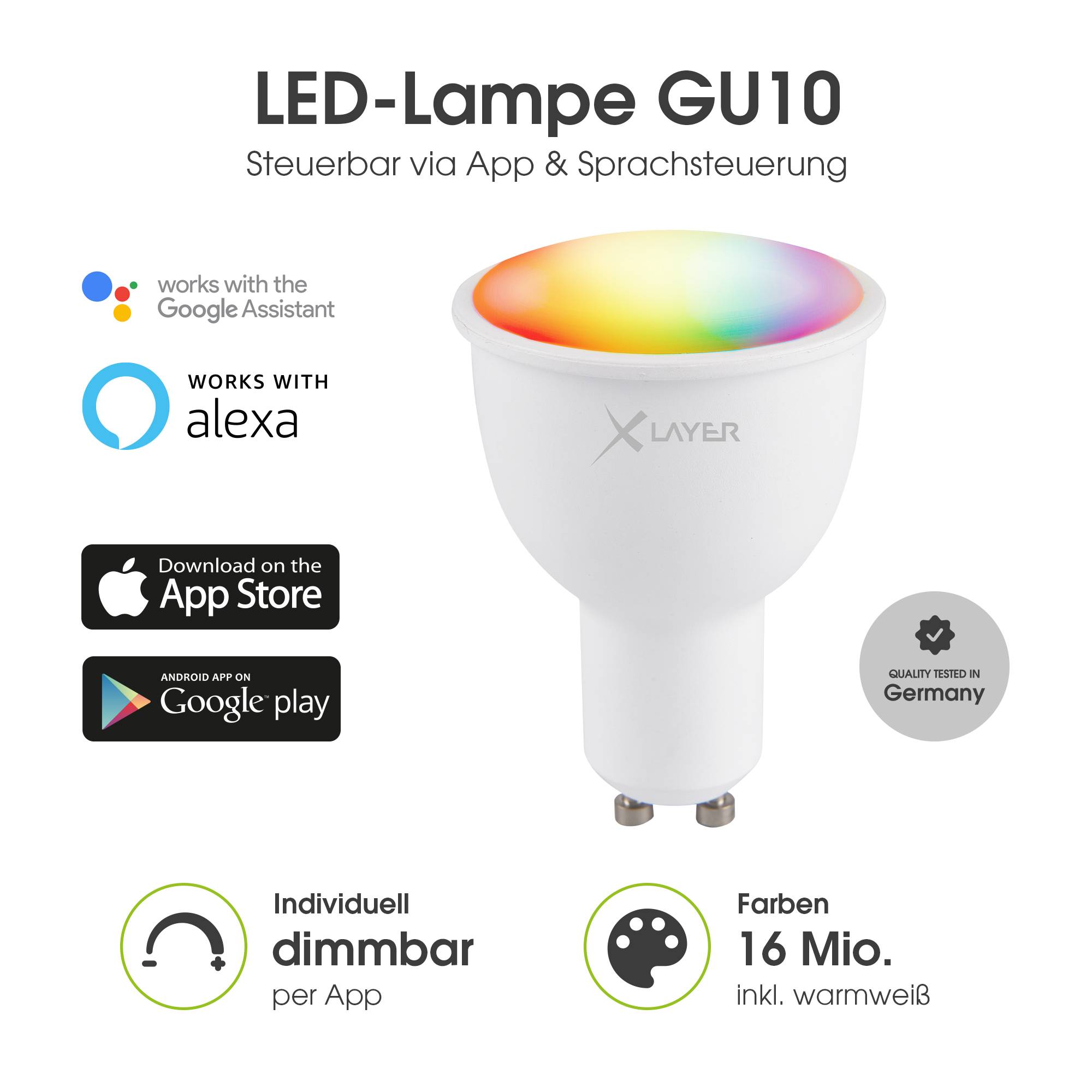 LED Leuchtmittel XLayer Smart Echo GU10 4.5W 380lm Warmweiß, Mehrfarbig Dimmbar-1