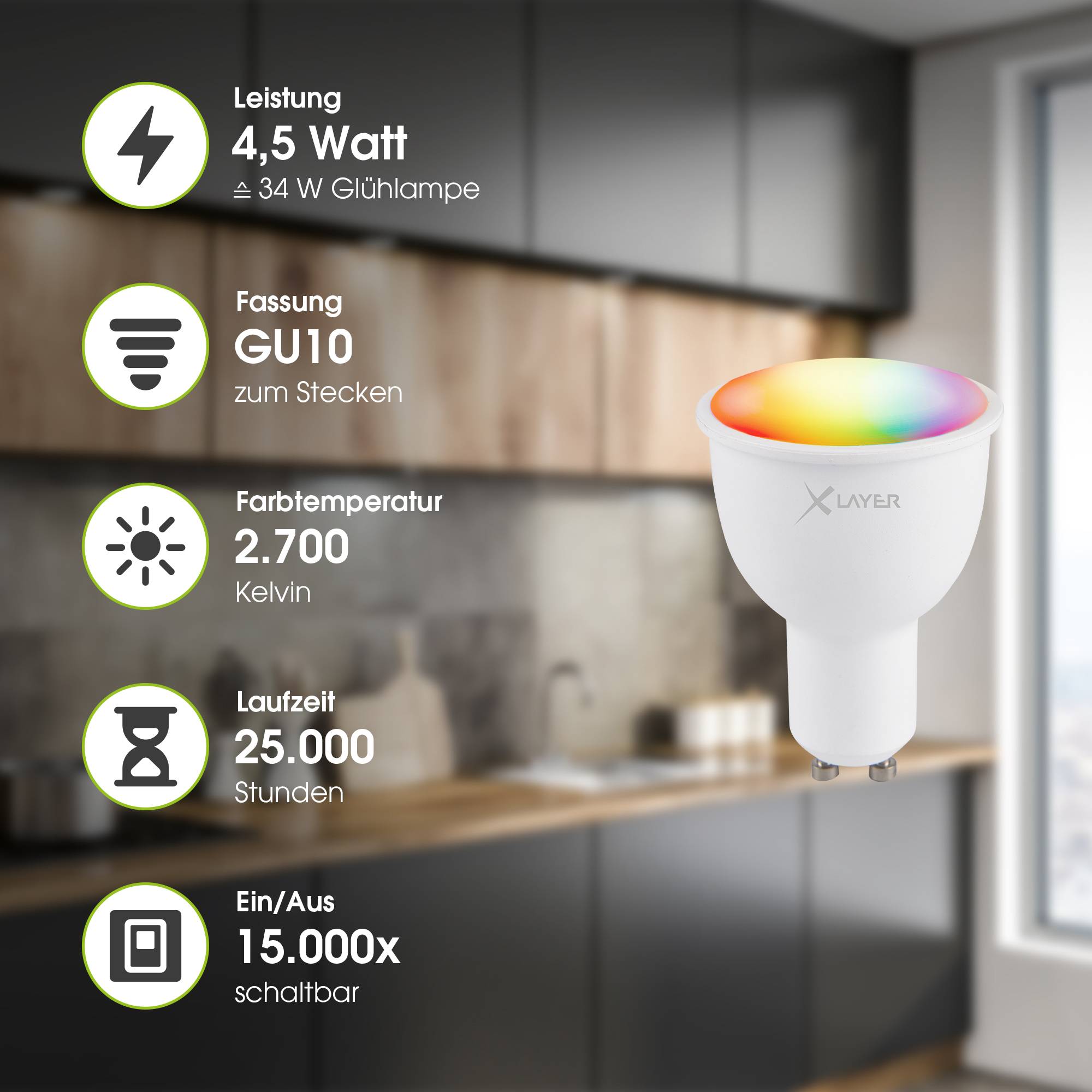 LED Leuchtmittel XLayer Smart Echo GU10 4.5W 380lm Warmweiß, Mehrfarbig Dimmbar-2