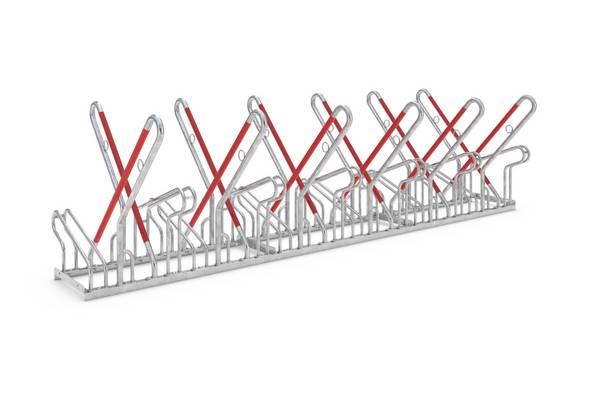 Fahrrad-Anlehnbügel,L 3240mm,2x6 Einstellplätze,Nutzung beidseitig,feuerverzinkt,verschraubt,m. Stahlösen