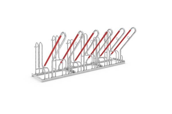 Fahrrad-Anlehnbügel,L 2100mm,6 Einstellplätze,Nutzung einseitig,feuerverzinkt,verschraubt,m. Stahlösen