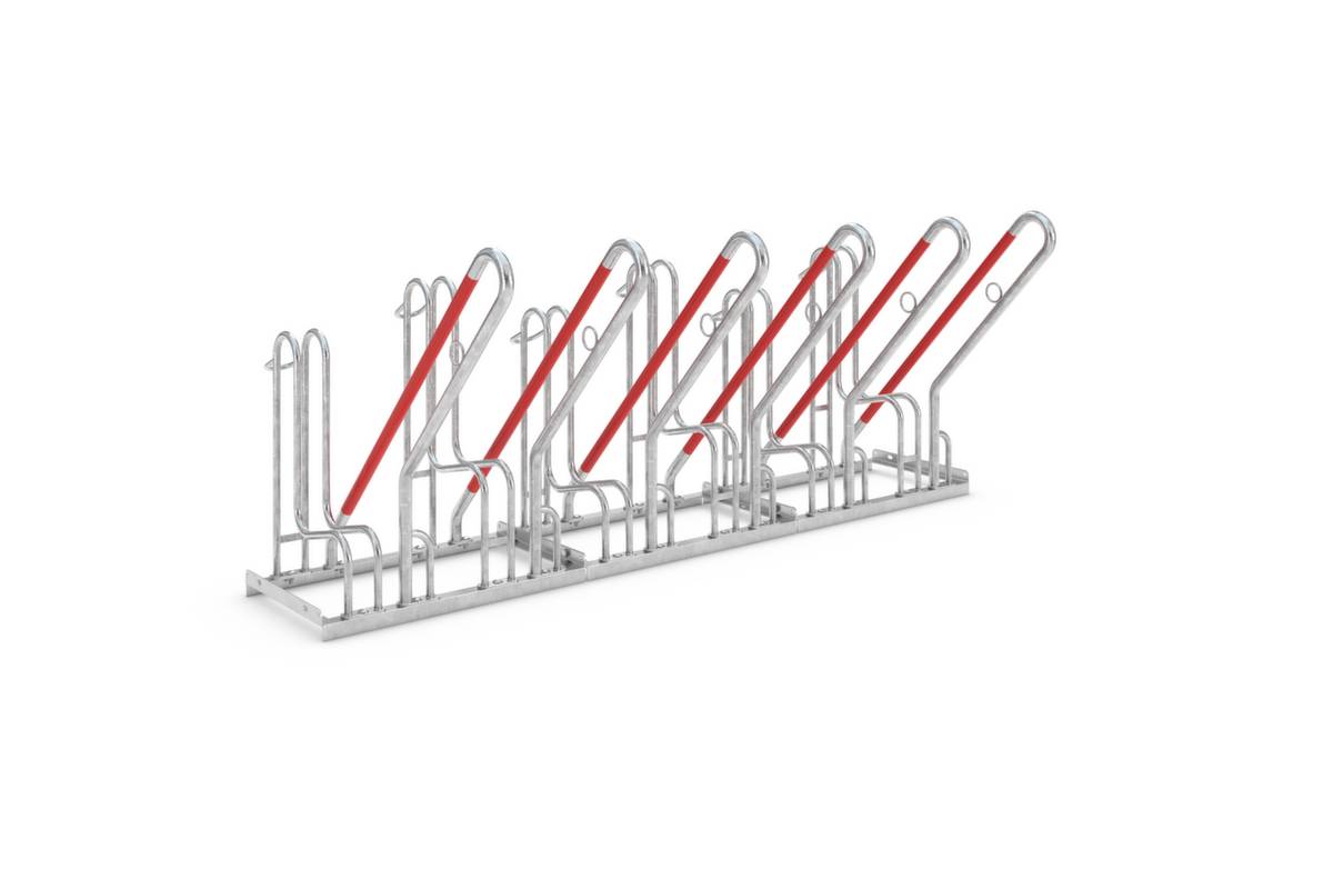 Fahrrad-Anlehnbügel,L 2100mm,6 Einstellplätze,Nutzung einseitig,feuerverzinkt,verschraubt,m. Stahlösen-0
