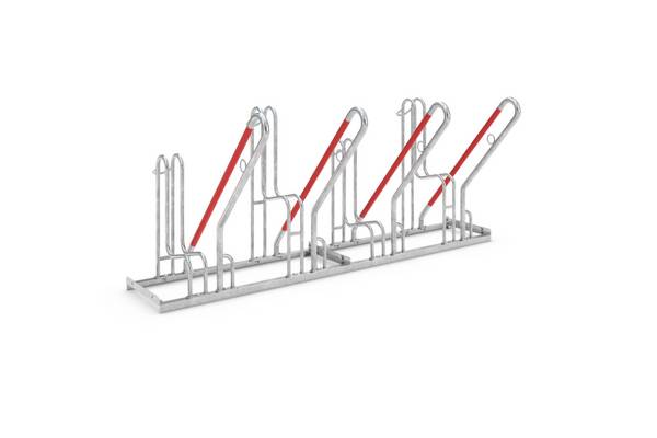 Fahrrad-Anlehnbügel,L 2000mm,4 Einstellplätze,Nutzung einseitig,feuerverzinkt,verschraubt,m. Stahlösen