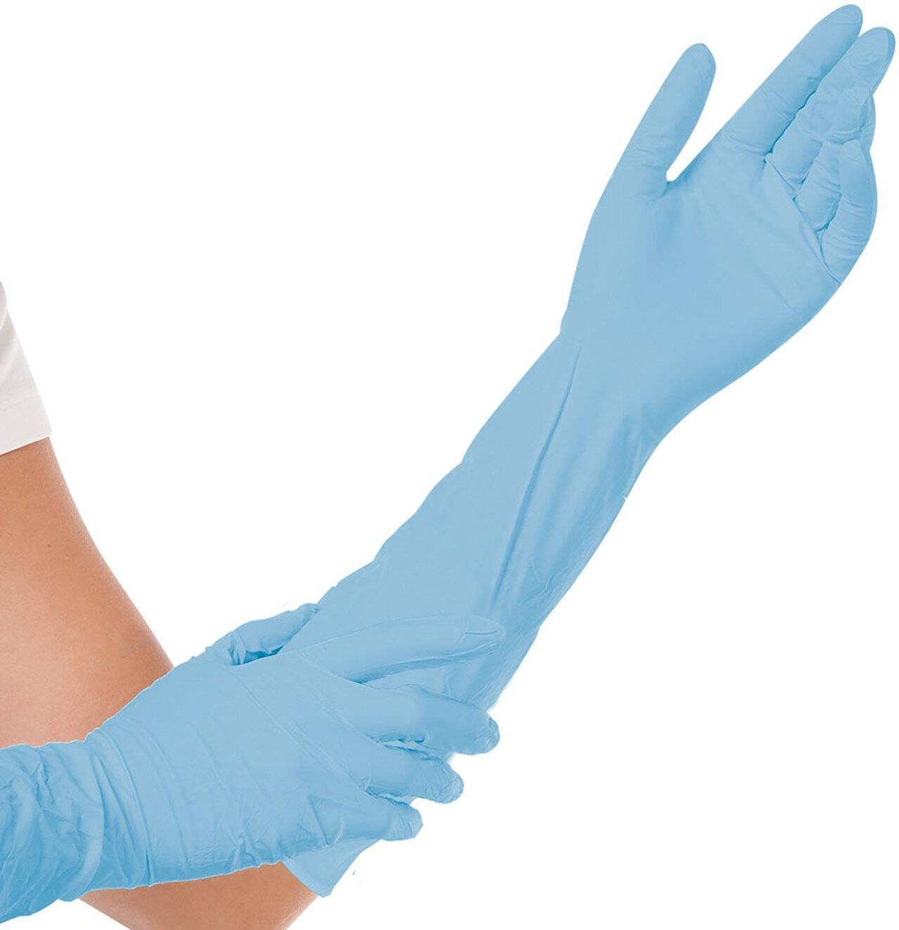 Hygostar Nitrilhandschuh EXTRA SAFE SUPERLONG, blau, Größe L, 40cm, puderfrei-0