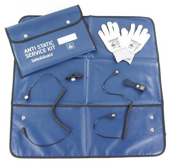 ESD-Service Kit SWISS, Handschuhe, isolierte Krokoklemme, blau