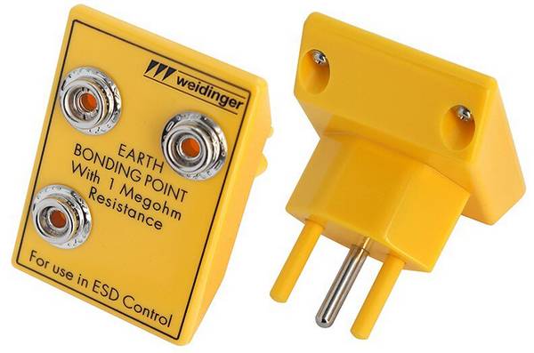 ESD-Erdungsstecker für CH-Steckdose, 3x 10 mm Druckknopf, eckig, gelb
