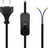 Goobay 51350 Netzkabel mit Schalter Euro Kabel Eurostecker abisolierte Kabelenden 2-polig Schnurschalter Schwarz 1.50 m