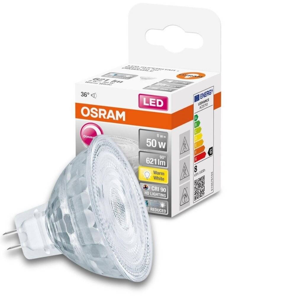 Osram LED Lampe ersetzt 50W Gu5.3 Reflektor - Mr16 in Transparent 8W 621lm 2700K dimmbar 1er Pack-0