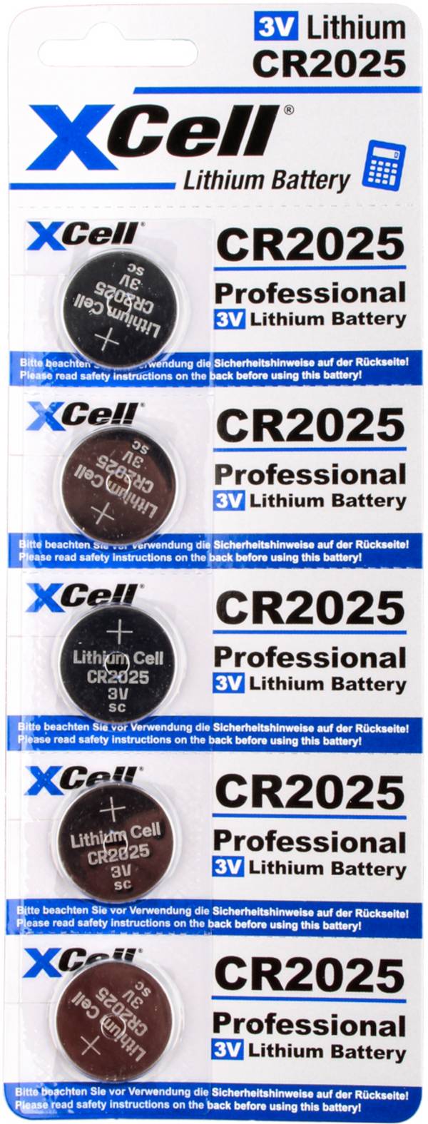 XCell CR2025 Lithium Batterie Knopfzelle CR 2025 3V - 170mAh 5 St.