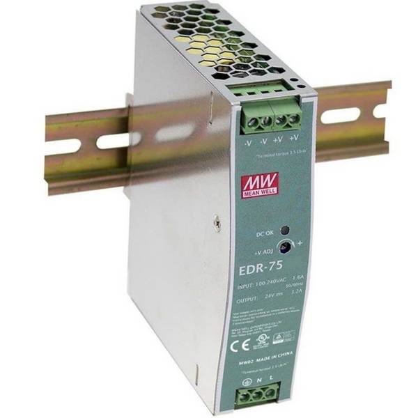 MEAN WELL - EDR-75-12 - AC-DC Industrial DIN rail power supply; Output 12V at 6.3A; metal case 75W