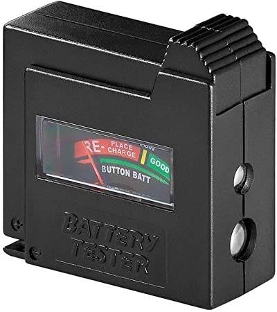 Goobay 54020 Batterietester für alle Batterien & Akkus AAA, AA, C, 9V, D, N, 1,5V Knopfzelle Batterieprüfgerät Testgerät