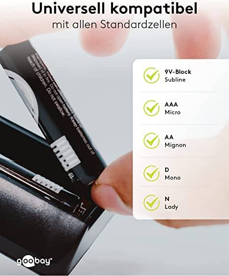 Goobay 54020 Batterietester für alle Batterien & Akkus AAA, AA, C, 9V, D, N, 1,5V Knopfzelle Batterieprüfgerät Testgerät-3