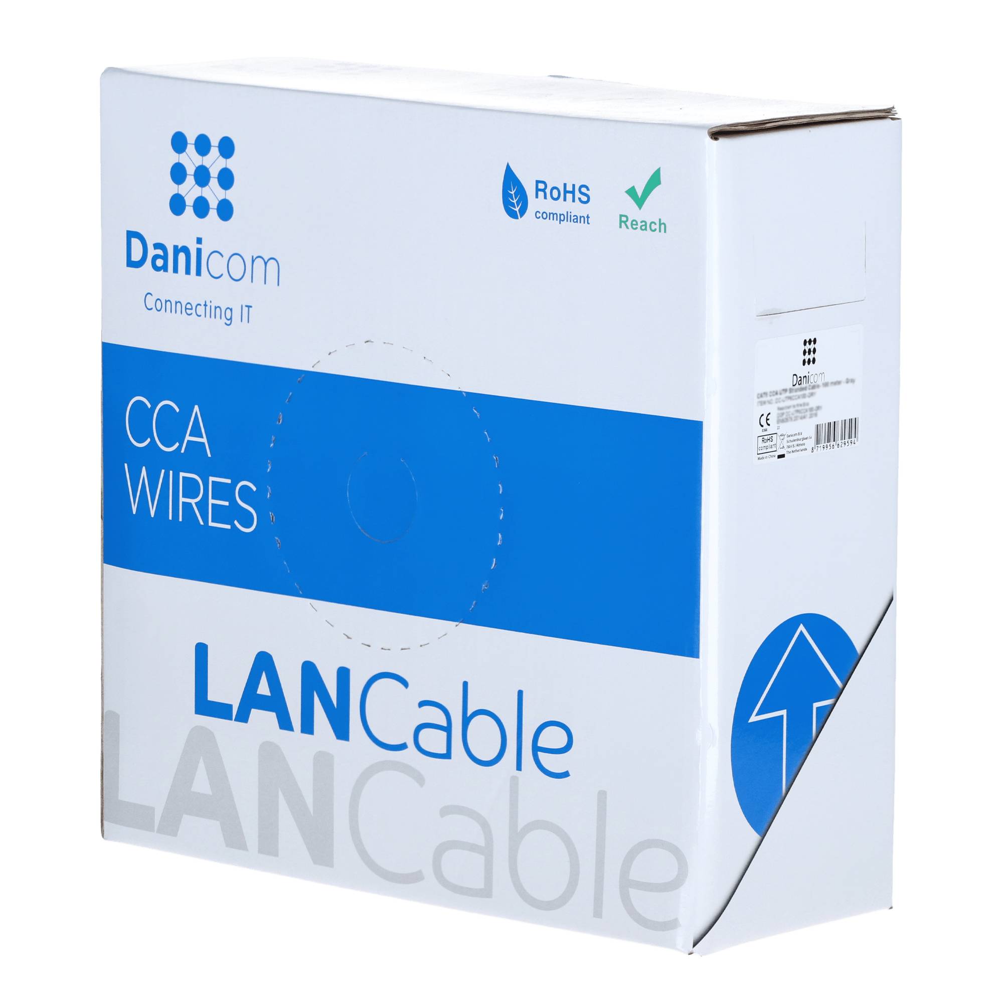 CAT6 Netzwerkkabel, S/FTP, AWG 23/1 (Starrleiter), 100 Meter, Grau, CCA-3