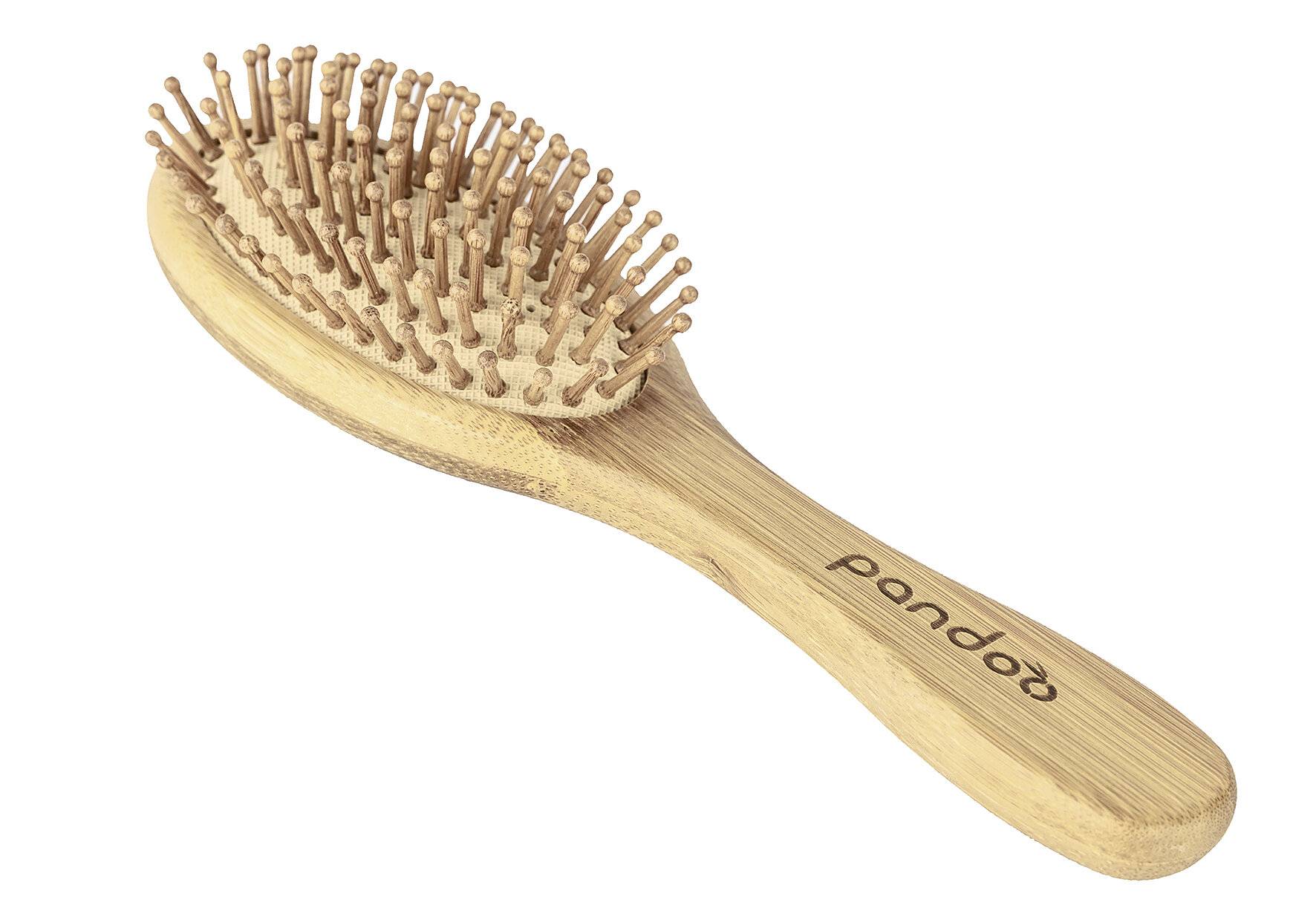 pandoo Bambus Haarbürste mit Naturborsten - Vegan, umweltfreundlich - Natur-Bürste mit-2