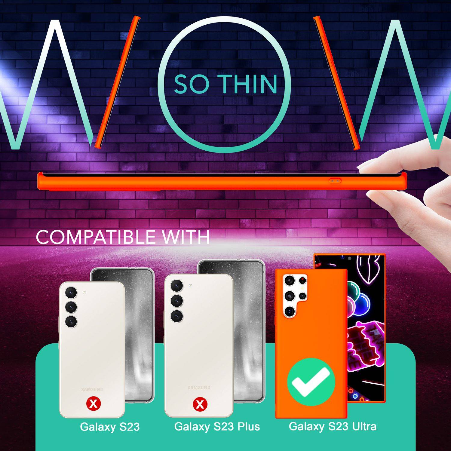 Bunte Neon Silikon Hülle für Samsung Galaxy S23 Ultra, 2x Displayschutz Orange-3