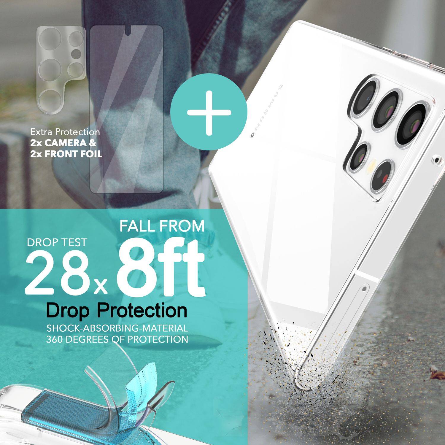 Klare Silikon Hülle für Samsung Galaxy S23 Ultra 2x Displayschutz & Kameraschutz-1