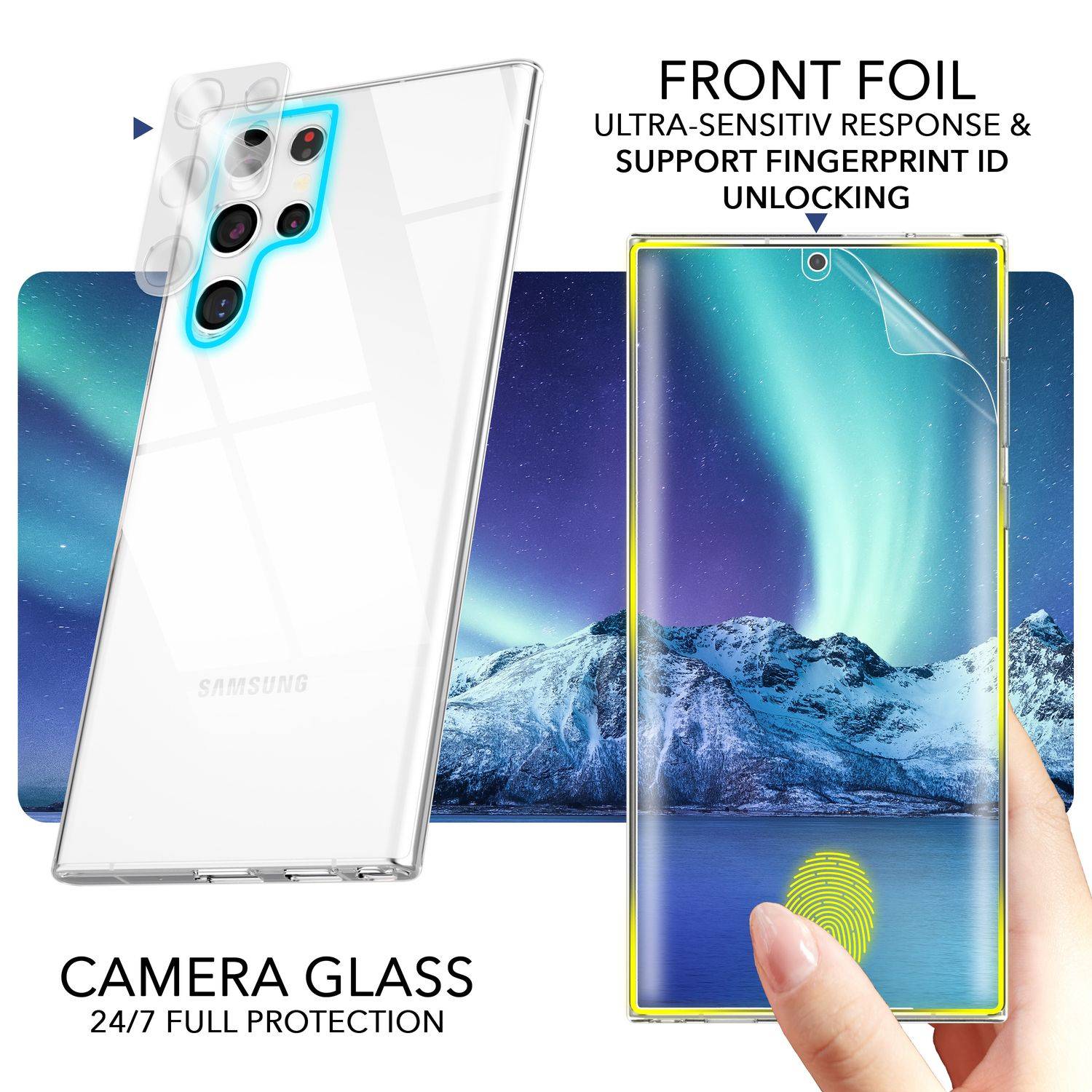Klare Silikon Hülle für Samsung Galaxy S23 Ultra 2x Displayschutz & Kameraschutz-4