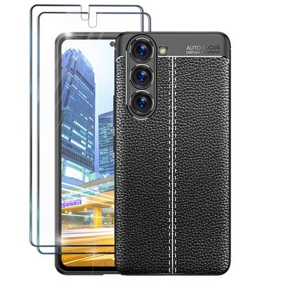 Leder-Look Hülle für Samsung Galaxy S23, mit 2x Displayglas Schutz, Dünnes Case