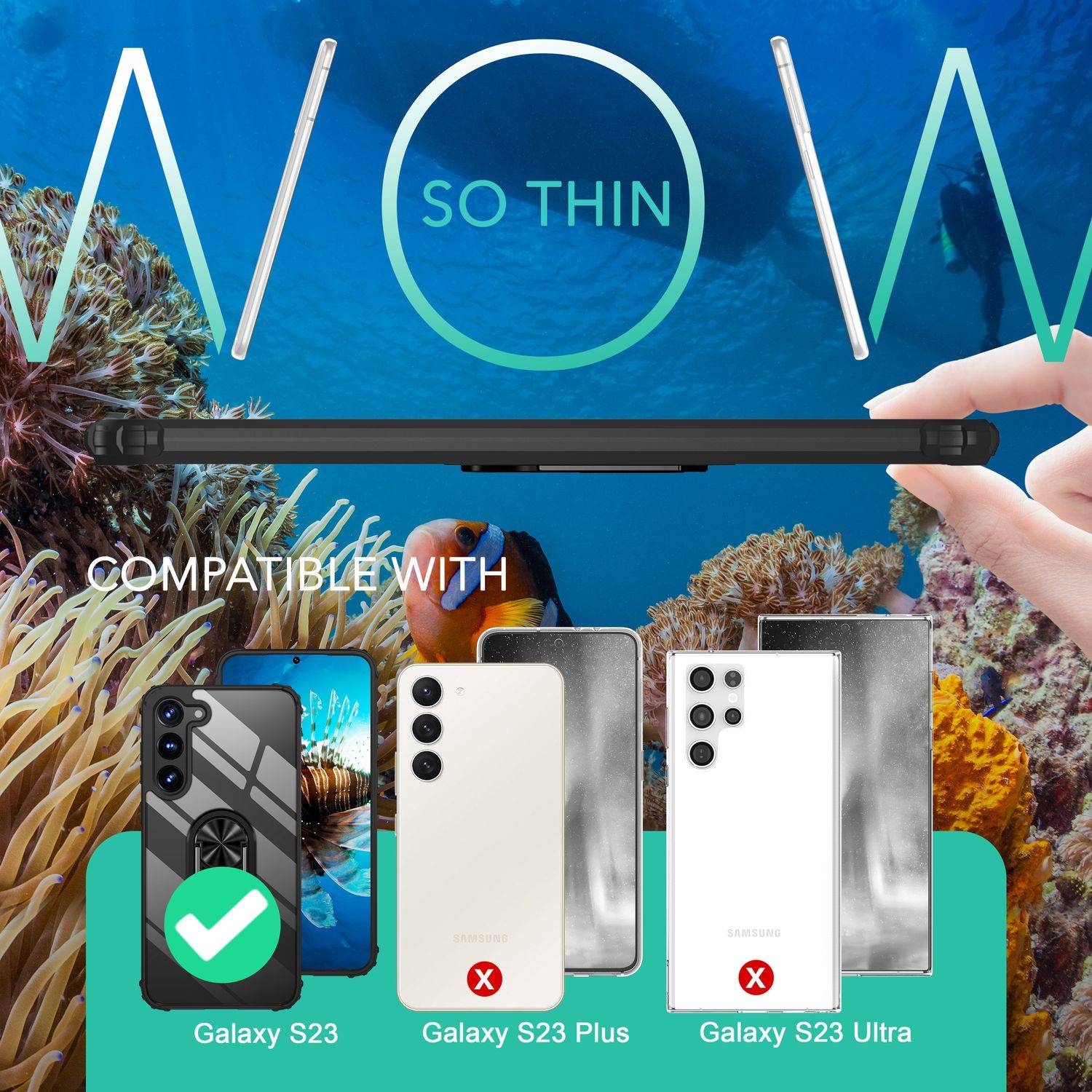 Klare Ring Hülle für Samsung Galaxy S23, 2x Displayglas & Kameraschutz, Schwarz-3