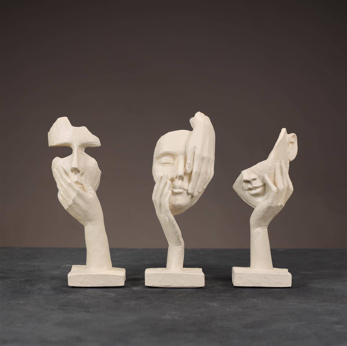 Wohnaccessoires, minimalistische Dreifachskulptur, beige-1