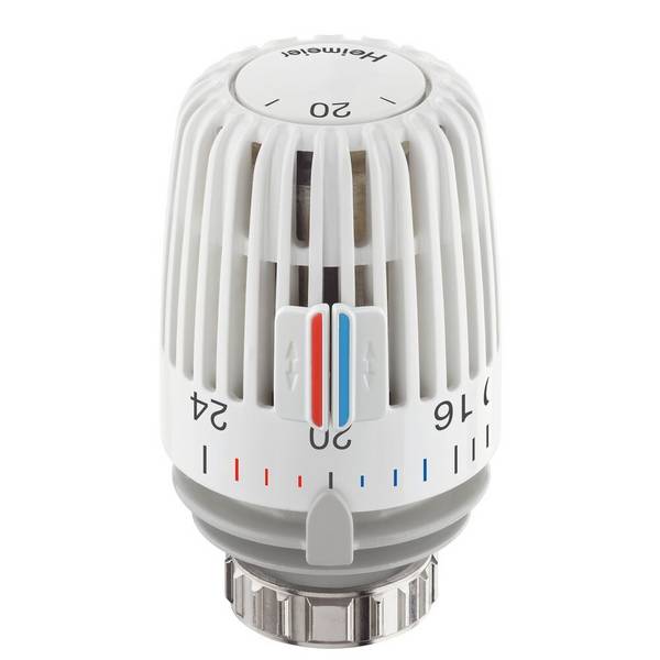 IMI Heimeier Thermostat-Kopf K, mit eingebautem Fühler und Skala Temperaturwerten, Weiß