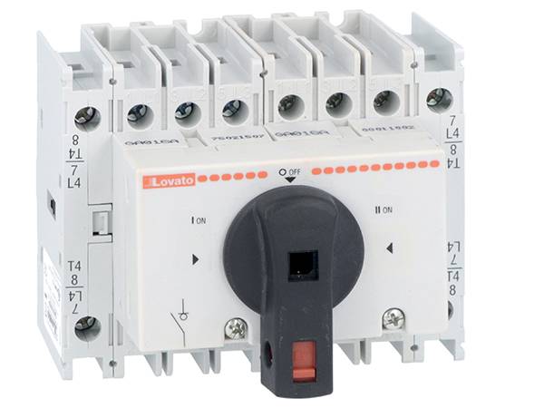 Lovato electric GA063SAET8 Lastumschalter 63A 2x4-polig Schaltstellung I-0-II Griff schwarz