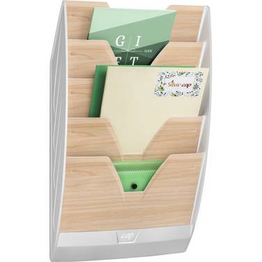 CEP Wand-Prospekthalter Silva, DIN A4, 5 Fächer, weiß/Buche